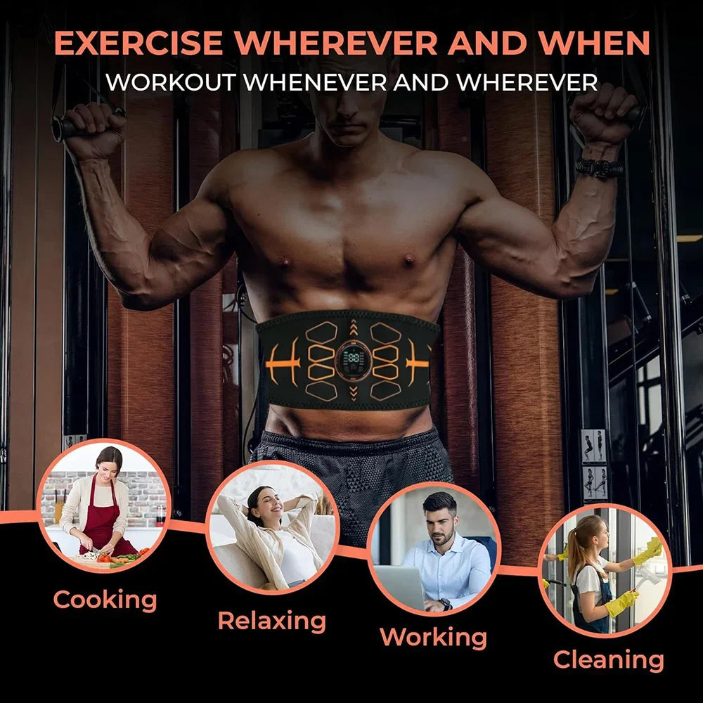Muscle Toner Smart Abdominal Toning Belt EMS Muscle Stimulator Ab Trainer USB Charge Body Massager Weight Loss Fitness Equipment