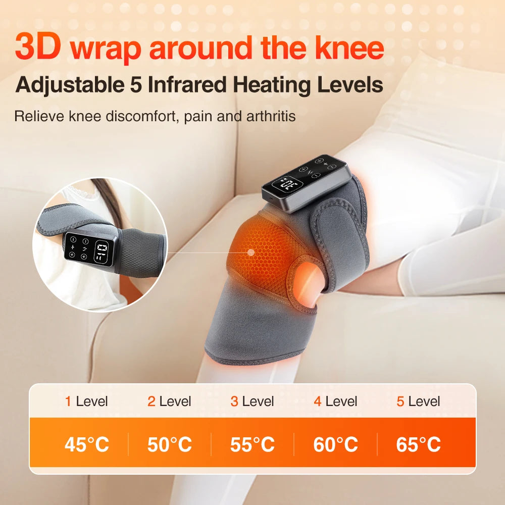 Electric Knee Massager 3 Vibrations 5 Levels Hot Compress Shoulder Elbow Massage Knee Support Brace Knee Protection Health Care