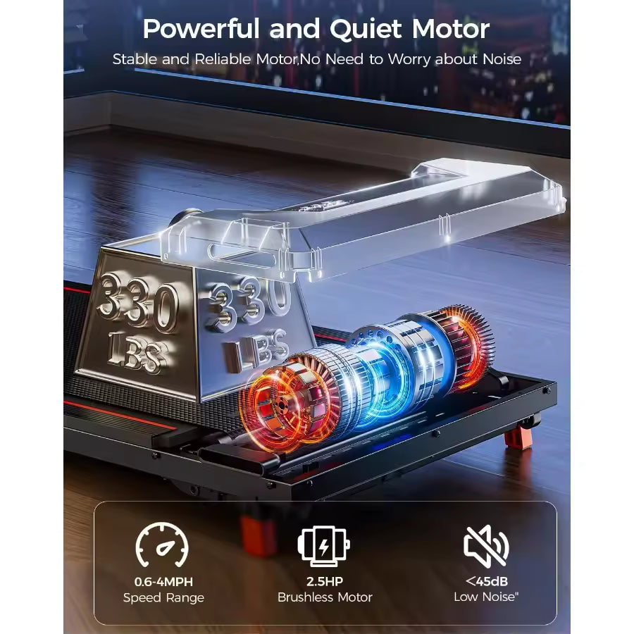 Walking Pad with Incline Under Desk Treadmill for Home Small Office Use 2.5HP Low Noise Portable Treadmill with 330 Lbs Weight