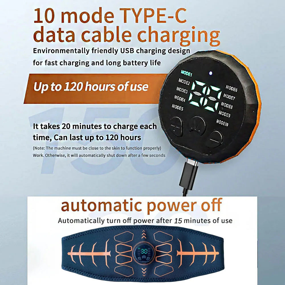Muscle Toner Smart Abdominal Toning Belt EMS Muscle Stimulator Ab Trainer USB Charge Body Massager Weight Loss Fitness Equipment